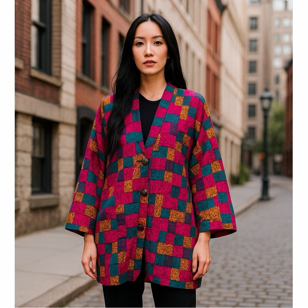 Bintage 80’s Vibrant Patchwork Quilted Kimono Jacket Blazer